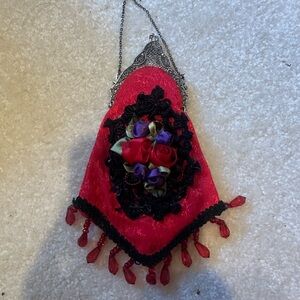 Vintage Elegant Red Floral Victorian Change Purse